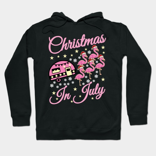 Christmas in July Flamingo Pink Funny Camping Camper Trailer Hoodie by artbooming